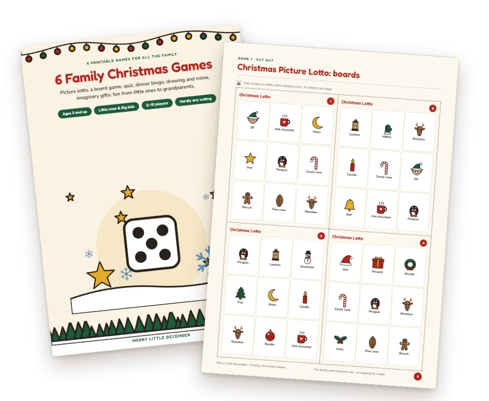 6 Family Christmas Games and their illustrated cards